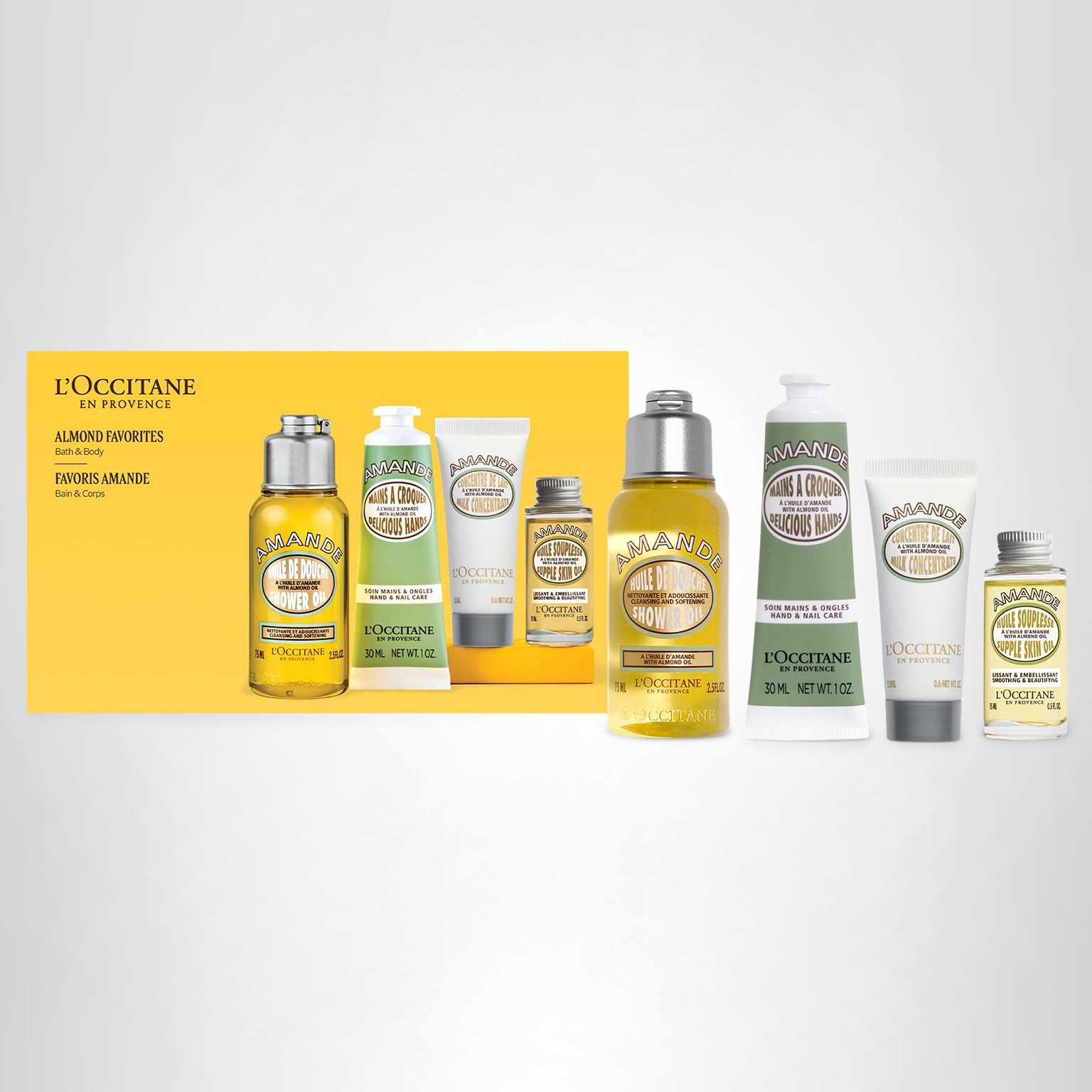 L'OCCITANE Almond Favorites Set: Cleansing Shower & Supple Skin Oils, Hand Cream & Moisturizer, Travel Size Skincare Essentials, Bath & Body Gift Set - Image 8